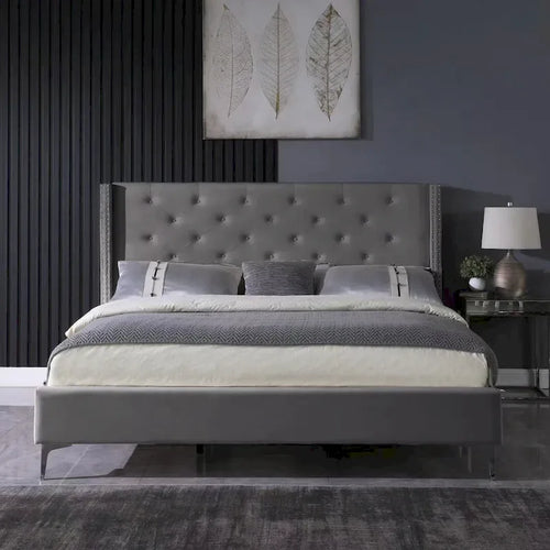 Cadre de lit plateforme capitonné en velours noir/bleu/gris/beige — California King