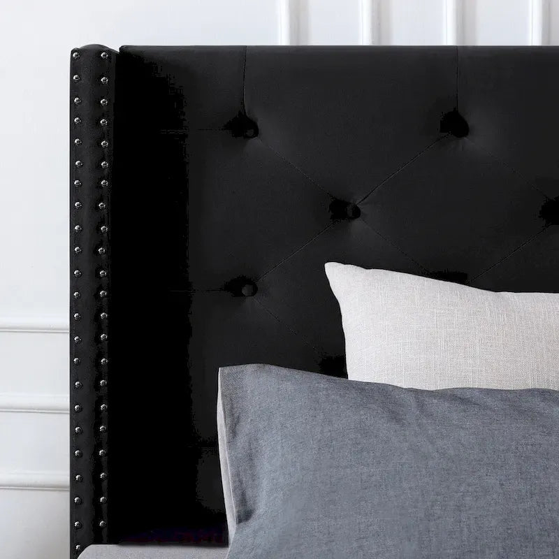 Cadre de lit plateforme capitonné en velours noir/bleu/gris/beige — California King