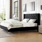 Cadre de lit plateforme capitonné en velours noir/bleu/gris/beige — California King