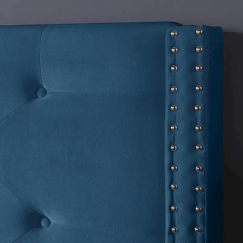 Cadre de lit plateforme capitonné en velours noir/bleu/gris/beige — California King