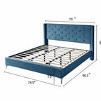 Cadre de lit plateforme capitonné en velours noir/bleu/gris/beige — California King