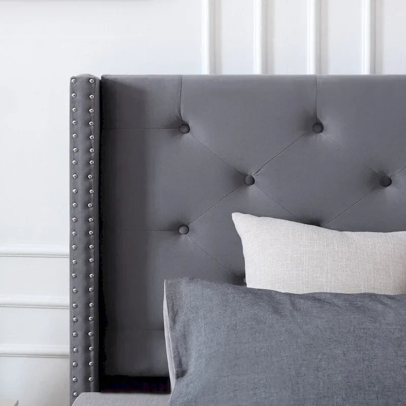 Cadre de lit plateforme capitonné en velours noir/bleu/gris/beige — California King