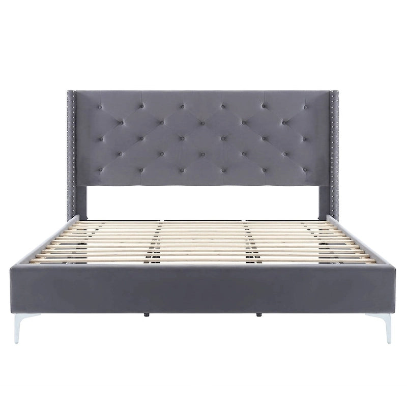 Cadre de lit plateforme capitonné en velours noir/bleu/gris/beige — California King