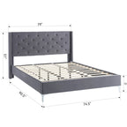 Cadre de lit plateforme capitonné en velours noir/bleu/gris/beige — California King