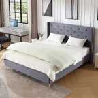 Cadre de lit plateforme capitonné en velours noir/bleu/gris/beige — California King