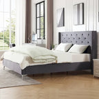 Cadre de lit plateforme capitonné en velours noir/bleu/gris/beige — California King