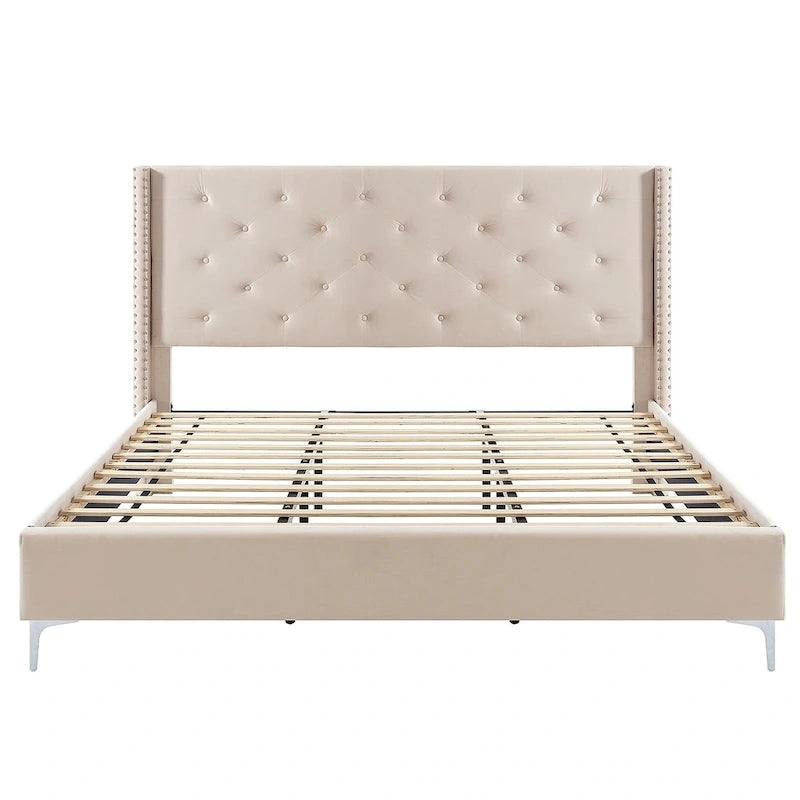 Cadre de lit plateforme capitonné en velours noir/bleu/gris/beige — California King