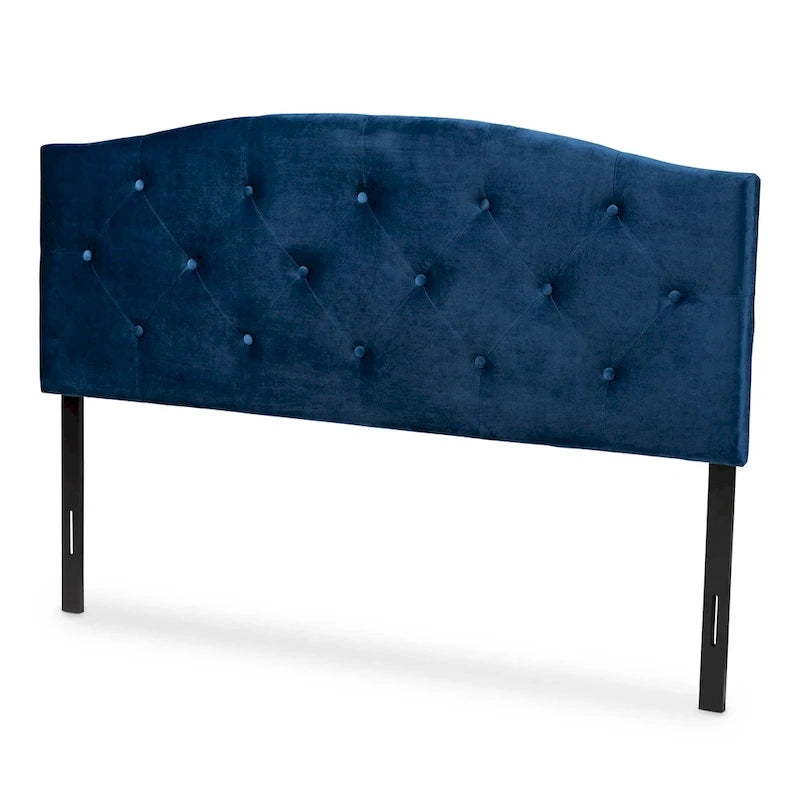 Tête de lit arquée en velours bleu marine, capitonnée, pour lit double/Queen/King