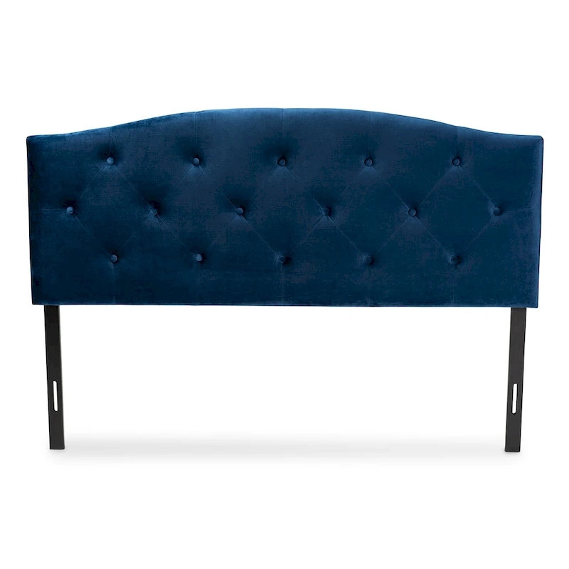 Tête de lit arquée en velours bleu marine, capitonnée, pour lit double/Queen/King