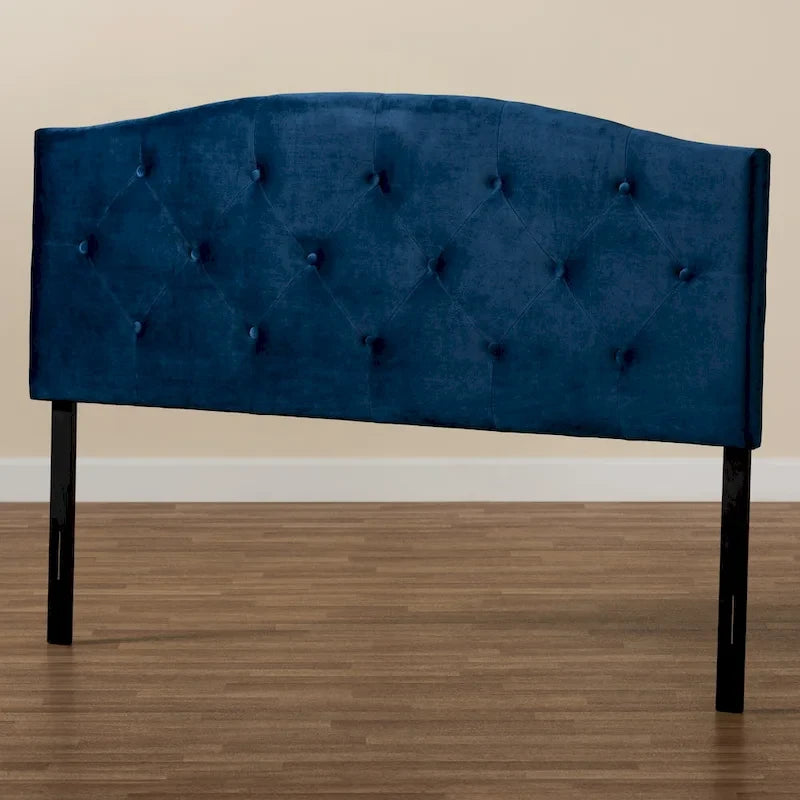 Tête de lit arquée en velours bleu marine, capitonnée, pour lit double/Queen/King