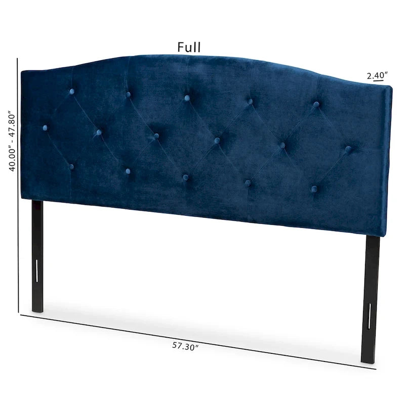 Tête de lit arquée en velours bleu marine, capitonnée, pour lit double/Queen/King