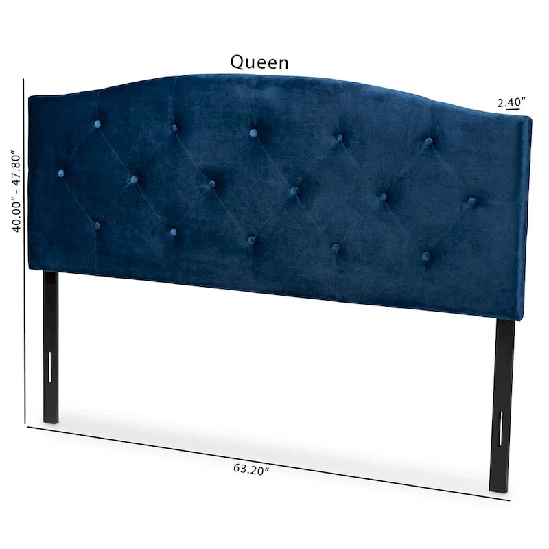 Tête de lit arquée en velours bleu marine, capitonnée, pour lit double/Queen/King