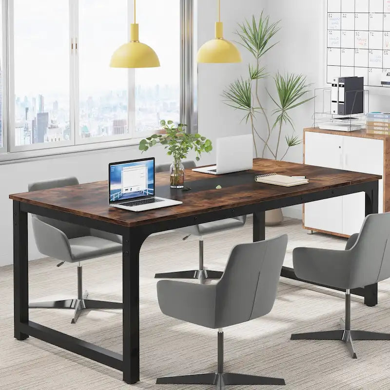 Grand bureau informatique rustique marron, 180 x 90 cm, 1 personne