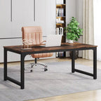 Grand bureau informatique rustique marron, 180 x 90 cm, 1 personne