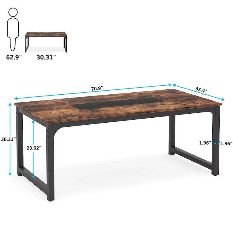 Grand bureau informatique rustique marron, 180 x 90 cm, 1 personne