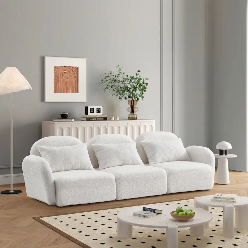 Canapé 3 places en tissu nounours blanc