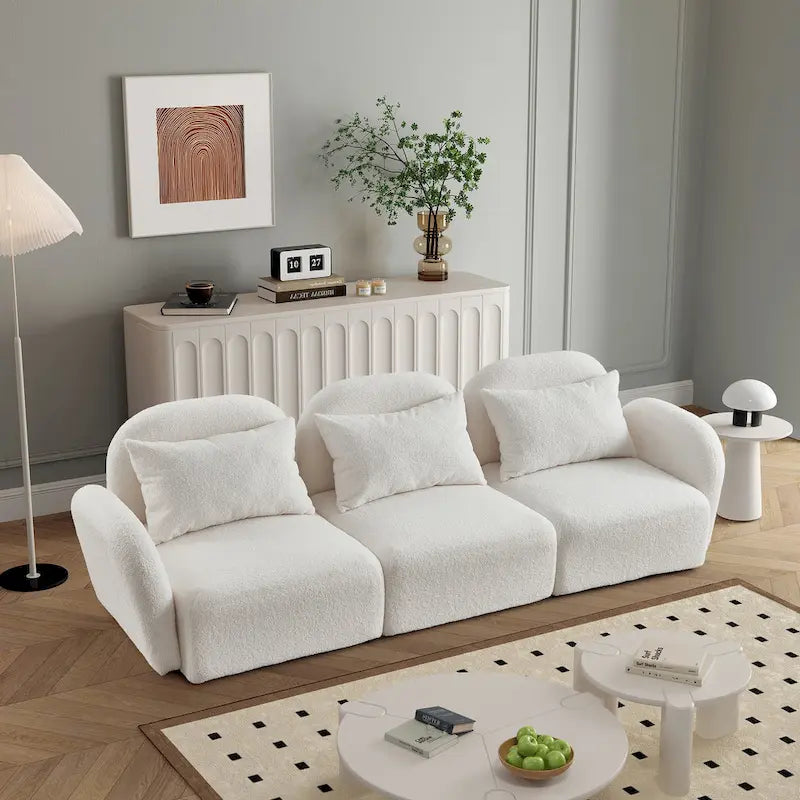 Canapé 3 places en tissu nounours blanc