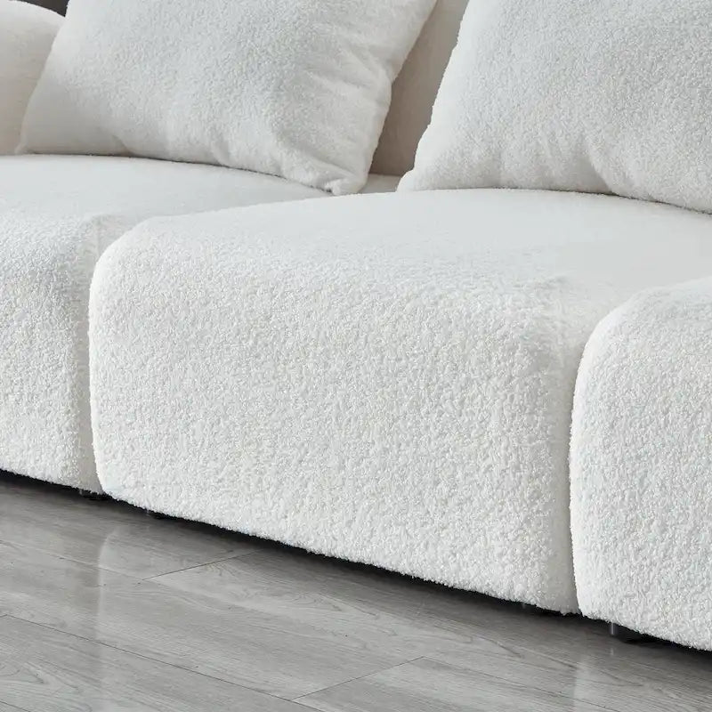 Canapé 3 places en tissu nounours blanc