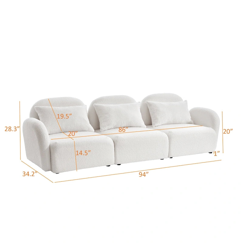 Canapé 3 places en tissu nounours blanc