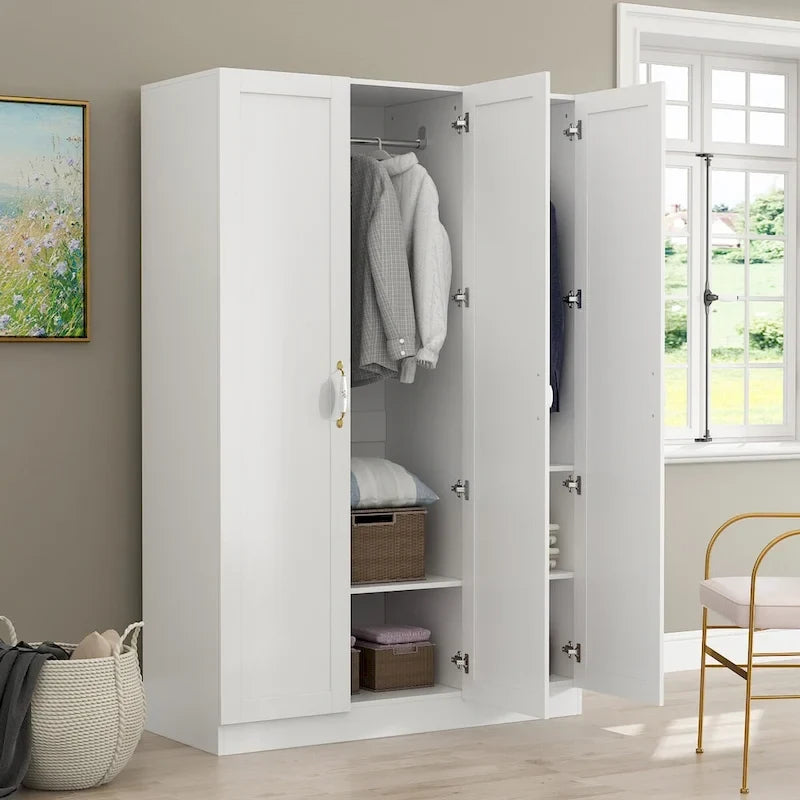Armoire-penderie blanche 2 portes avec tringle et étagères
