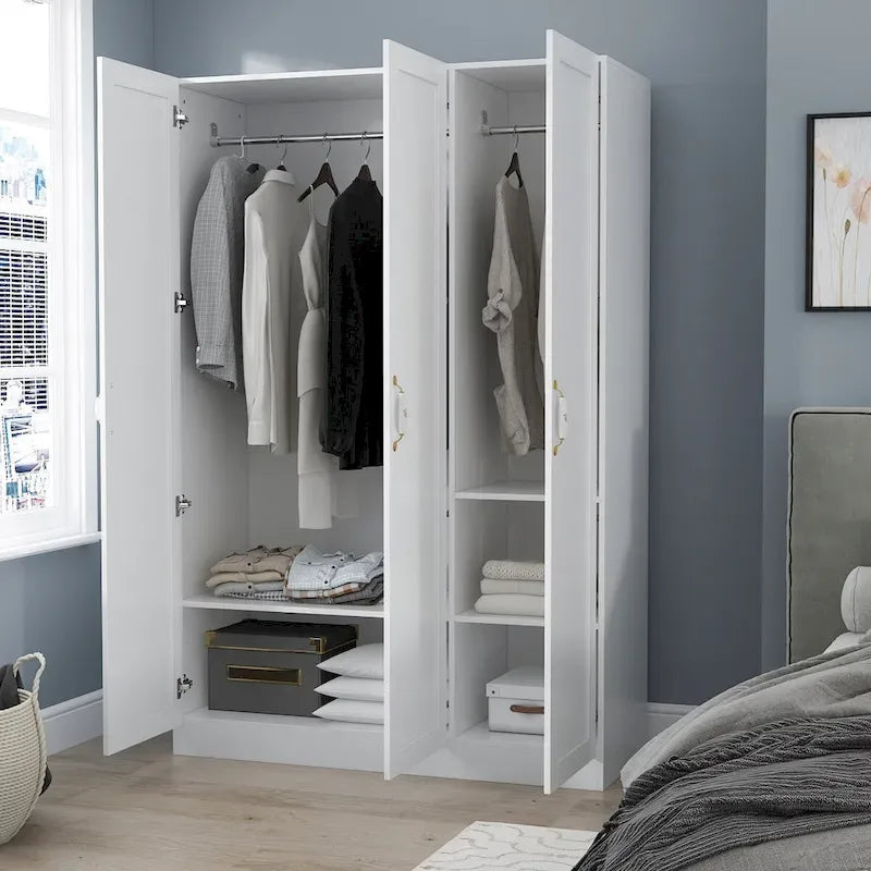 Armoire-penderie blanche 2 portes avec tringle et étagères