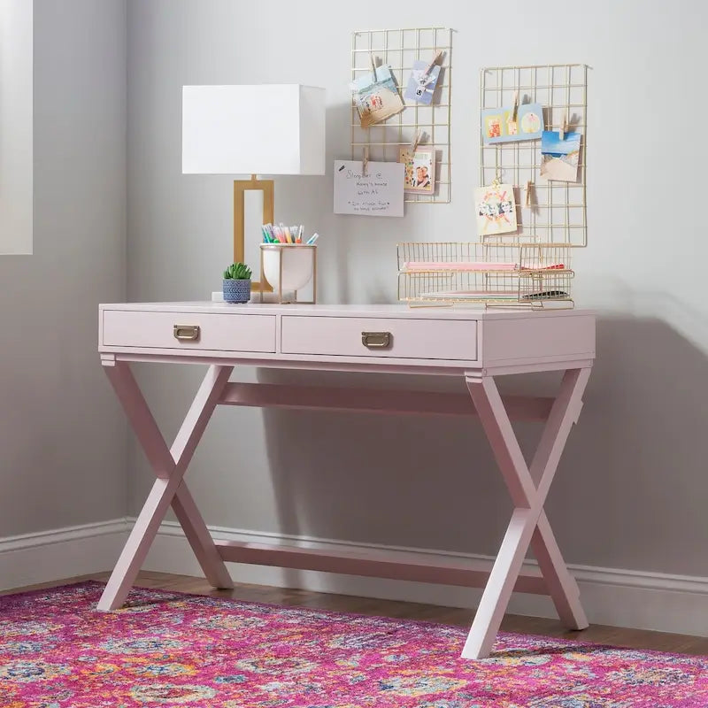 Bureau d'écriture rose / rose clair avec 2 tiroirs, 1 personne