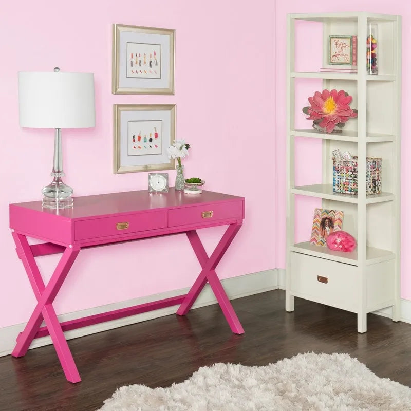 Bureau d'écriture rose / rose clair avec 2 tiroirs, 1 personne