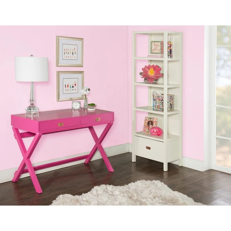 Bureau d'écriture rose / rose clair avec 2 tiroirs, 1 personne