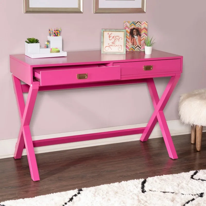 Bureau d'écriture rose / rose clair avec 2 tiroirs, 1 personne