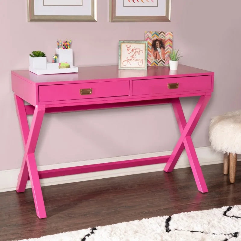 Bureau d'écriture rose / rose clair avec 2 tiroirs, 1 personne