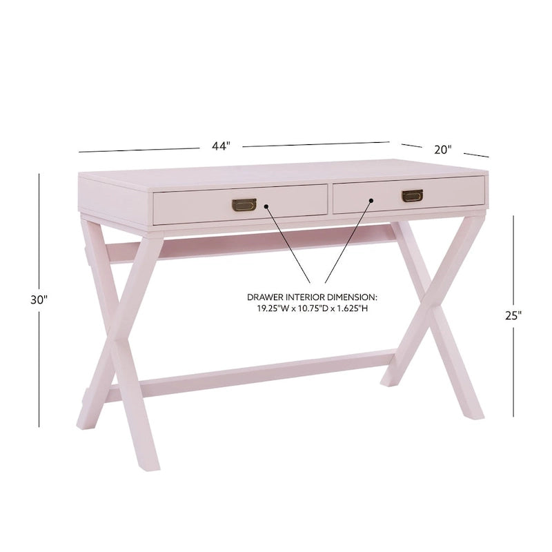 Bureau d'écriture rose / rose clair avec 2 tiroirs, 1 personne