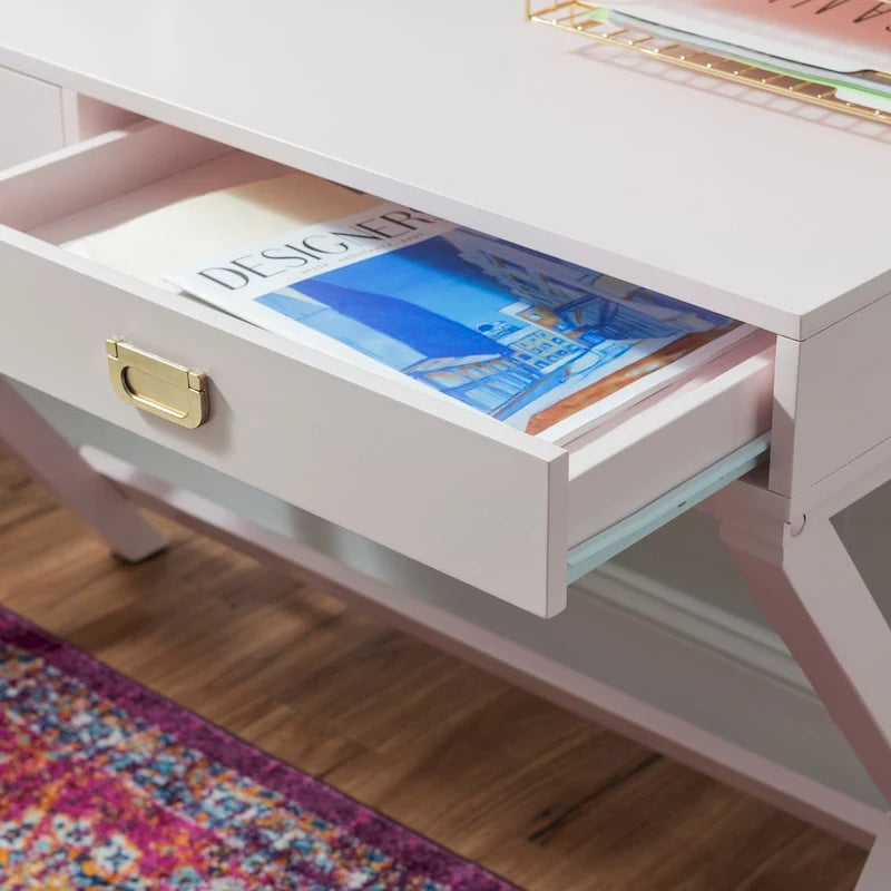 Bureau d'écriture rose / rose clair avec 2 tiroirs, 1 personne