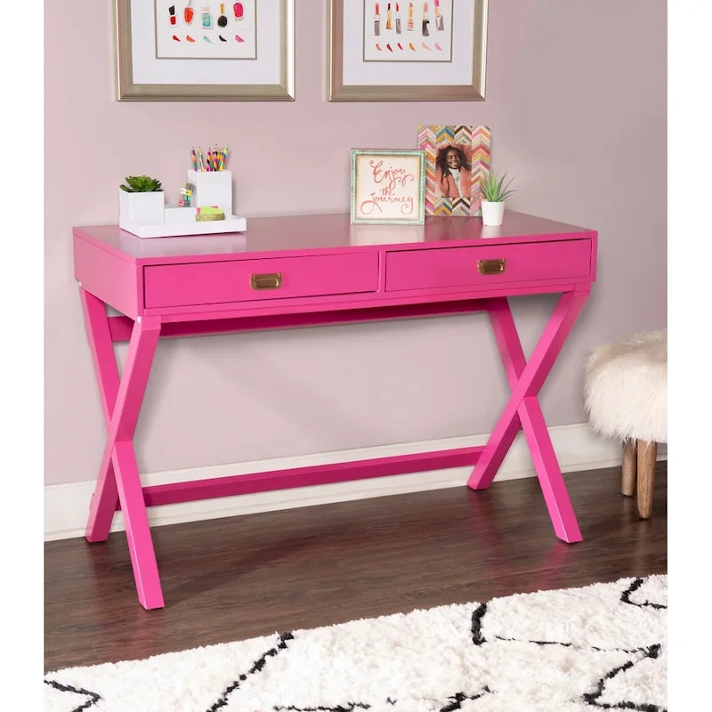 Bureau d'écriture rose / rose clair avec 2 tiroirs, 1 personne