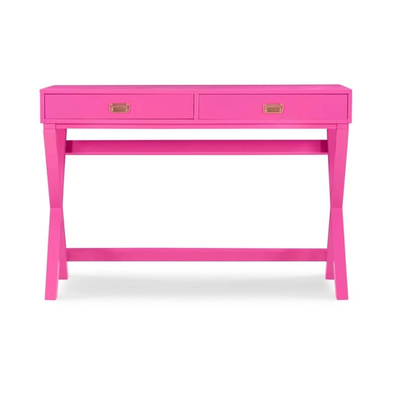 Bureau d'écriture rose / rose clair avec 2 tiroirs, 1 personne