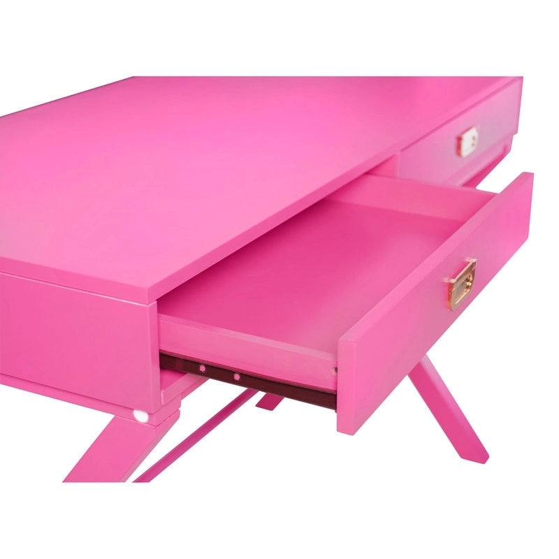 Bureau d'écriture rose / rose clair avec 2 tiroirs, 1 personne