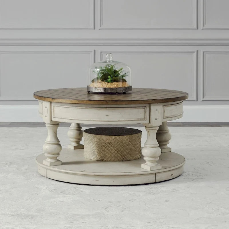 Ensemble de 3 tables traditionnelles blanc antique (1 table basse + 2 tables d'appoint)