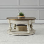 Ensemble de 3 tables traditionnelles blanc antique (1 table basse + 2 tables d'appoint)