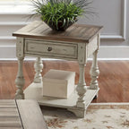Ensemble de 3 tables traditionnelles blanc antique (1 table basse + 2 tables d'appoint)