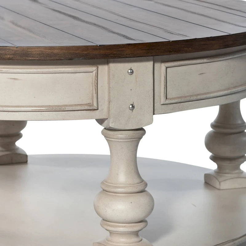 Ensemble de 3 tables traditionnelles blanc antique (1 table basse + 2 tables d'appoint)