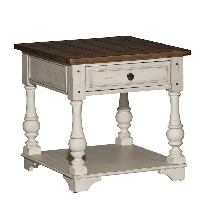 Ensemble de 3 tables traditionnelles blanc antique (1 table basse + 2 tables d'appoint)