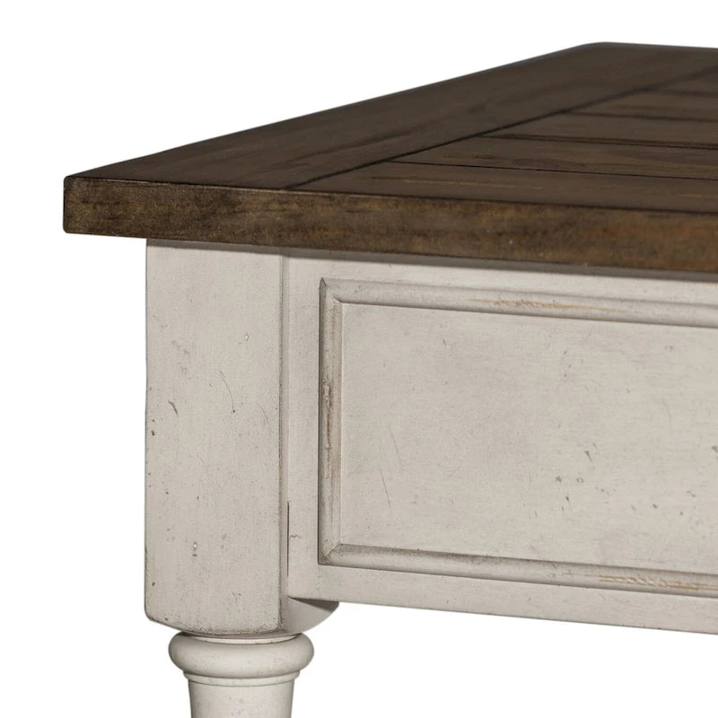 Ensemble de 3 tables traditionnelles blanc antique (1 table basse + 2 tables d'appoint)