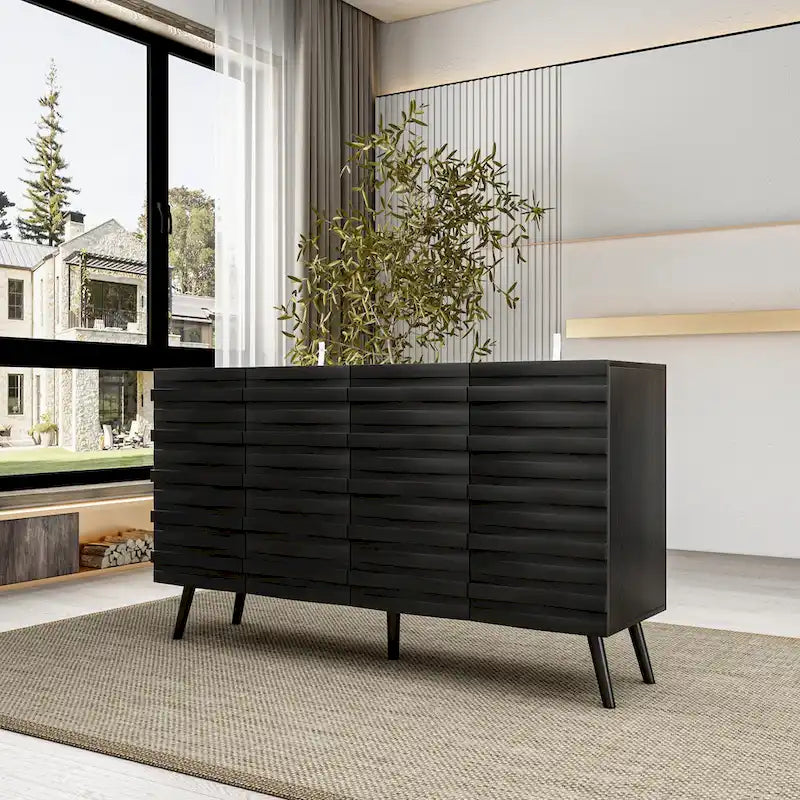 Buffet Noir avec Étagères Réglables, Meuble de Rangement à 2 Portes, pour 1 Utilisateur