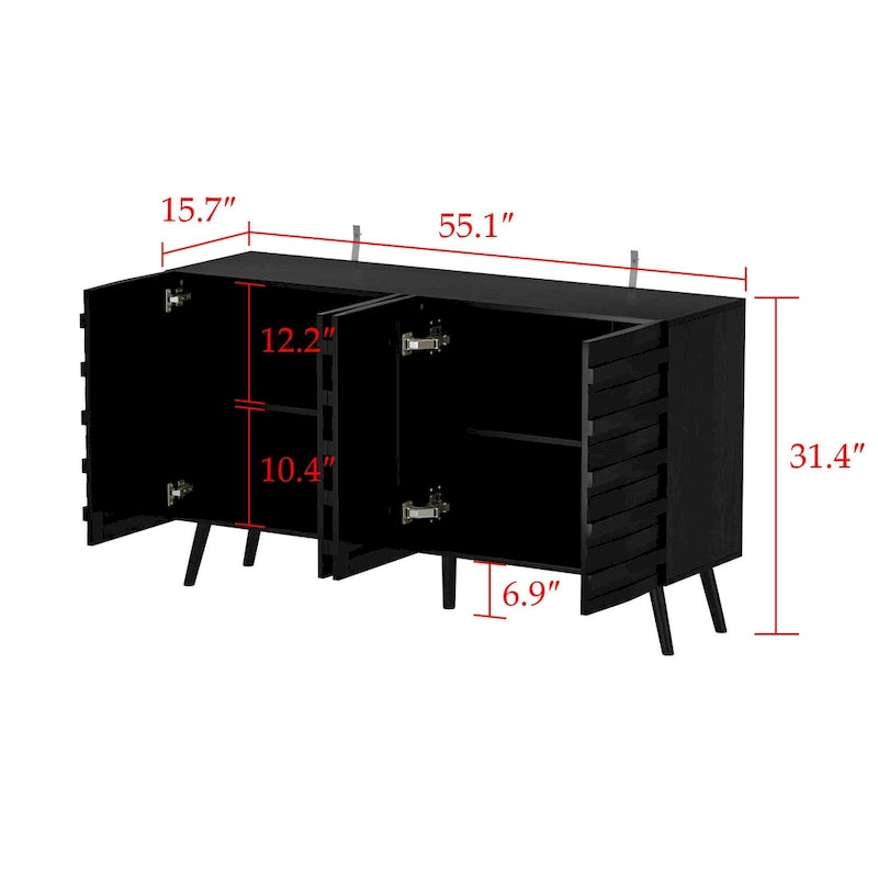 Buffet Noir avec Étagères Réglables, Meuble de Rangement à 2 Portes, pour 1 Utilisateur