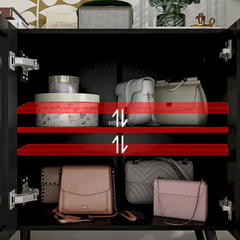 Buffet Noir avec Étagères Réglables, Meuble de Rangement à 2 Portes, pour 1 Utilisateur