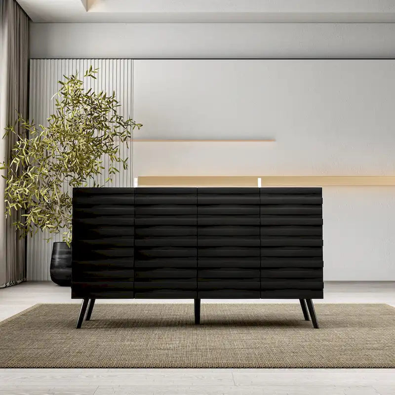Buffet Noir avec Étagères Réglables, Meuble de Rangement à 2 Portes, pour 1 Utilisateur