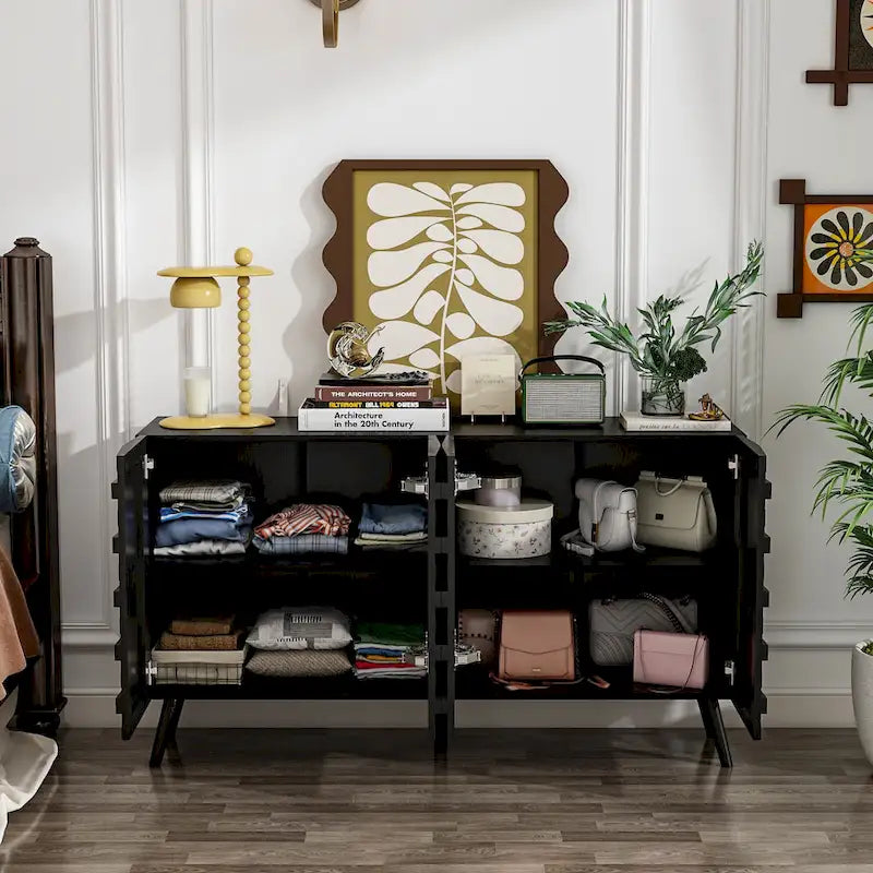 Buffet Noir avec Étagères Réglables, Meuble de Rangement à 2 Portes, pour 1 Utilisateur