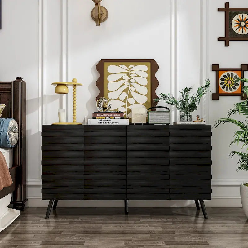 Buffet Noir avec Étagères Réglables, Meuble de Rangement à 2 Portes, pour 1 Utilisateur