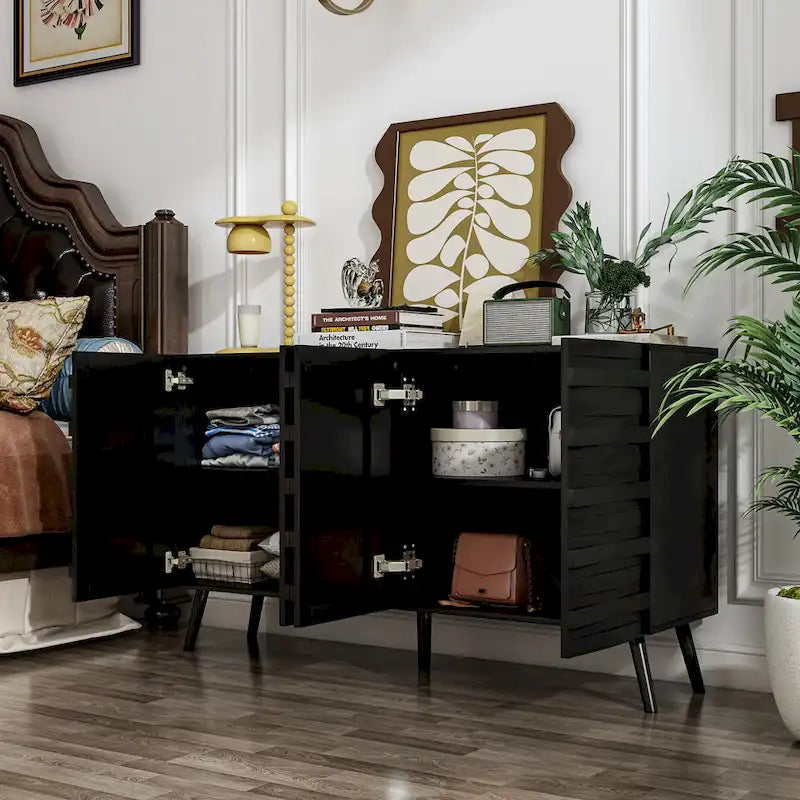 Buffet Noir avec Étagères Réglables, Meuble de Rangement à 2 Portes, pour 1 Utilisateur