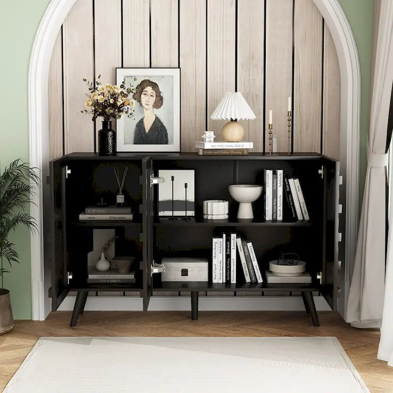 Buffet Noir avec Étagères Réglables, Meuble de Rangement à 2 Portes, pour 1 Utilisateur