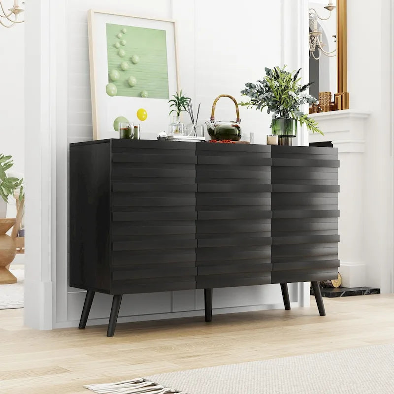 Buffet Noir avec Étagères Réglables, Meuble de Rangement à 2 Portes, pour 1 Utilisateur